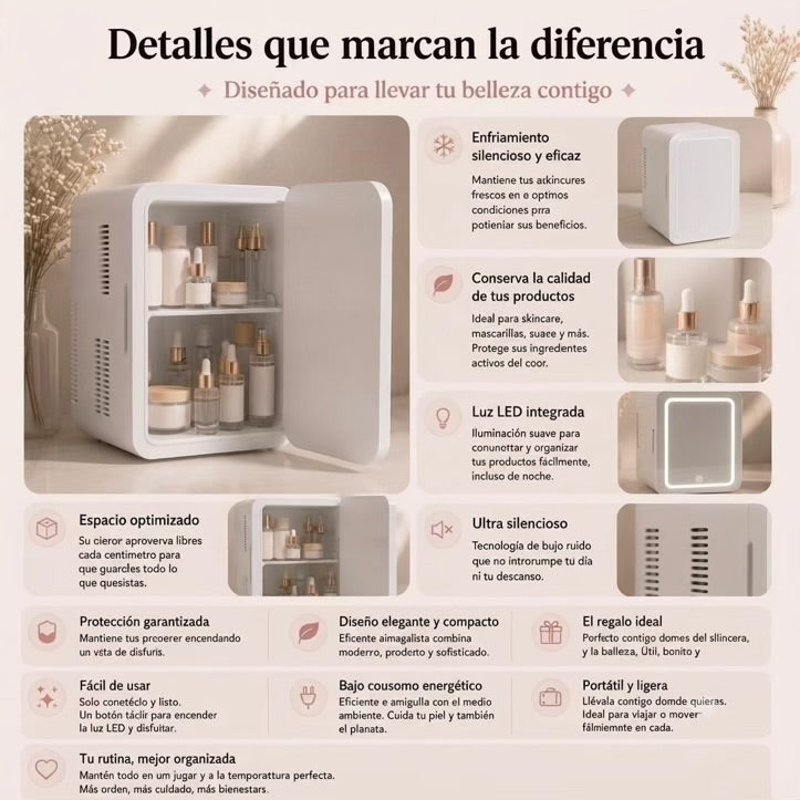 Mini Nevera 8L para Cosméticos con Espejo LED